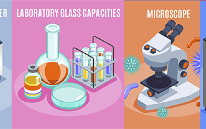 Infografica con quattro figure che rappresentano attività di laboratorio