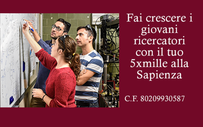Giovani ricercatori con scritta 5xmille