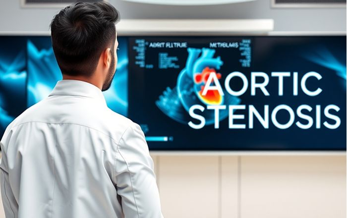 Medico che guarda di spalle uno schermo che mostra l'immagine del cuore