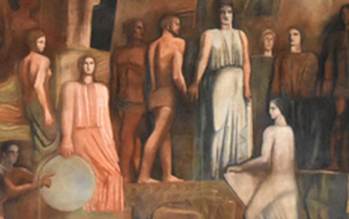 Uno scorcio dell'affresco di Mario Sironi