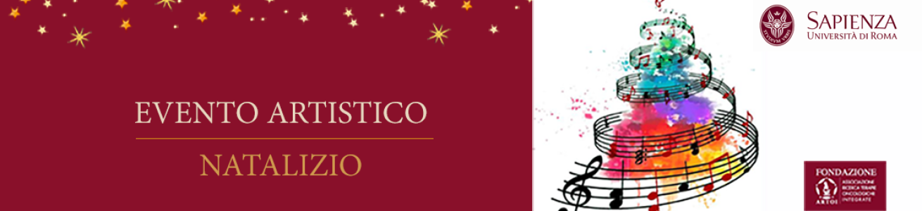 Rappresentazione grafica di un albero composto da macchie di colori e note musicali