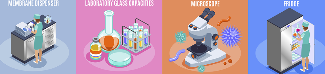 Infografica con quattro figure che rappresentano attività di laboratorio